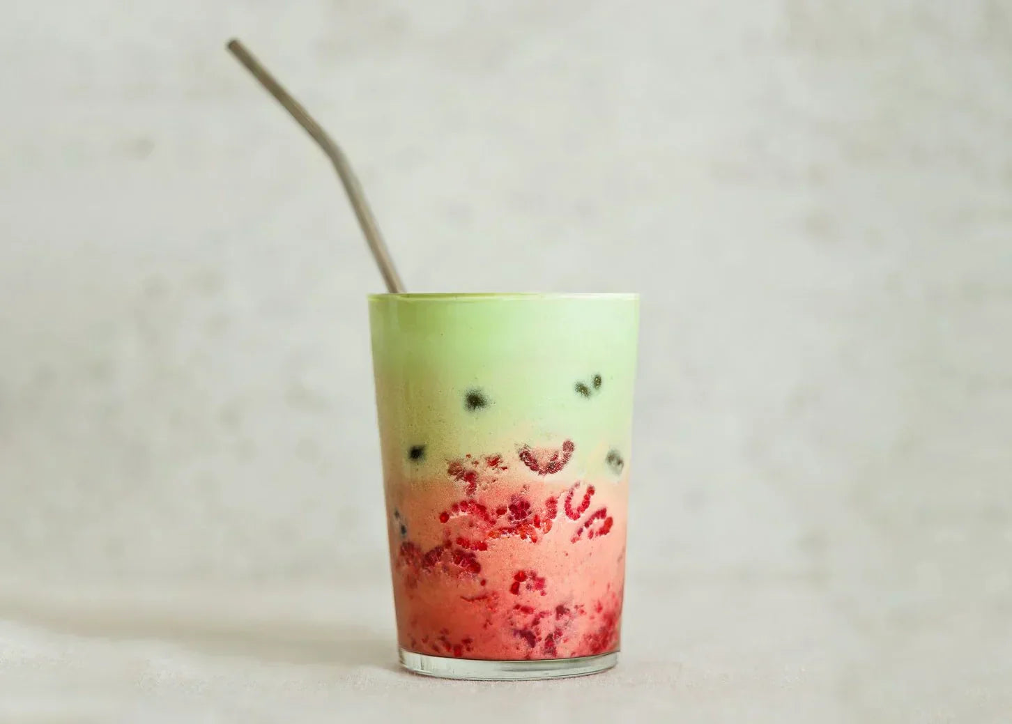 Raspberry sparkling water and whipped matcha