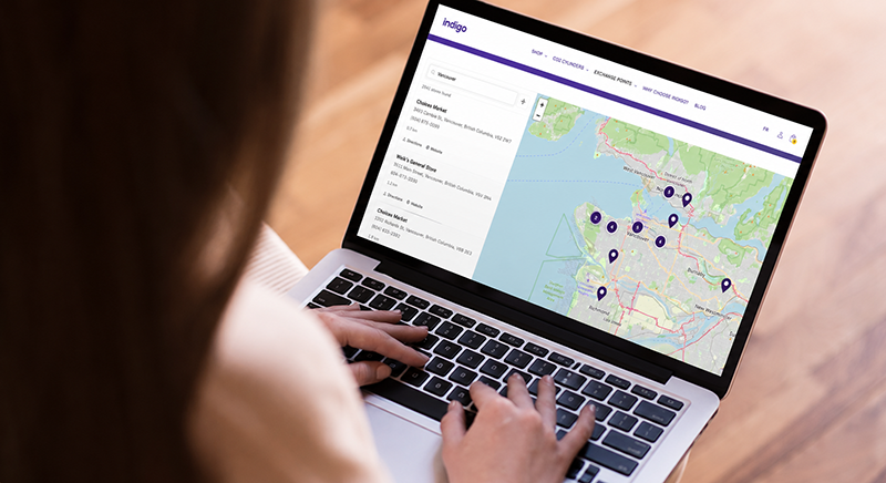 Carte de localisation Indigo affichant les points d’échange de cylindres de CO2 au Québec