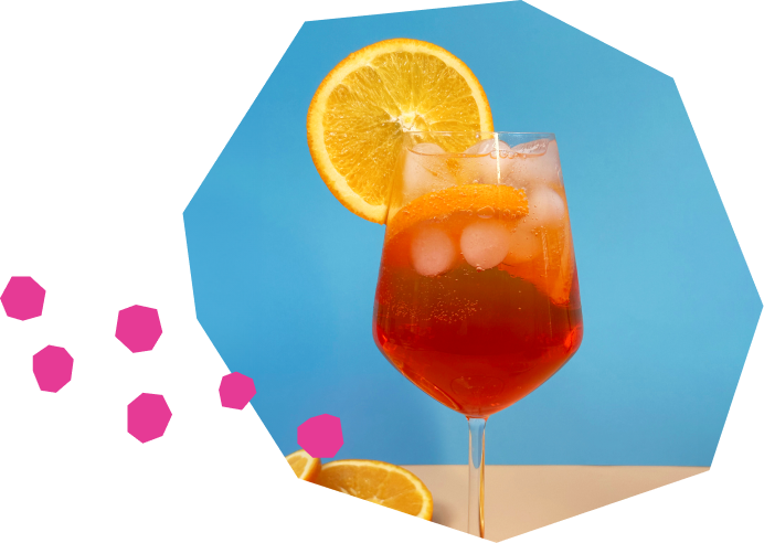 Aperol spritz Indigo soda with a slice or orange