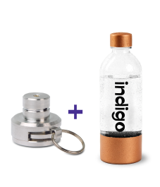One connect-indigo adapter for sodasteam's Quick connect or Pink system devices and One reusable rose gold botte to make sparkling water