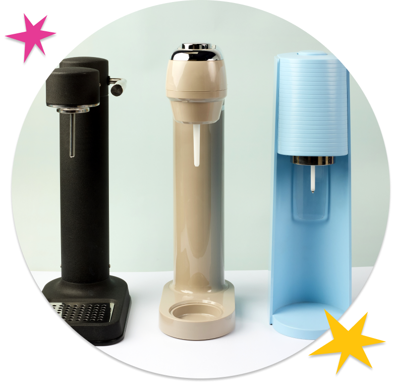 SodaStream Sparkling water machine, ThinkKitchen carbonated water machine and Aarke sparkling water maker